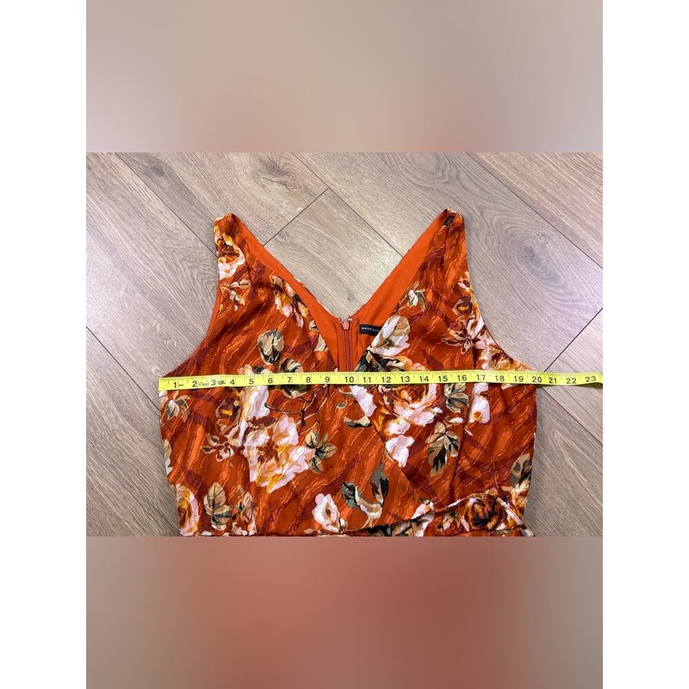 NWT White House Black Market Faux Wrap Floral Burnt Orange Midi Dress Size 14 - Picture 9 of 10